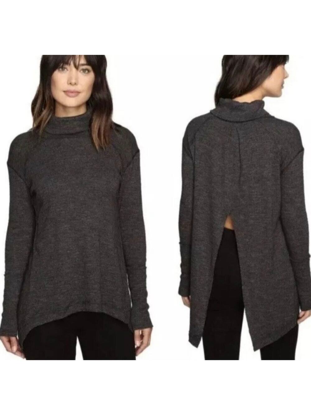 🧺 5 for $25 Sale Free People Split Back Tunic Turtleneck Top Small Charcoal Gray
